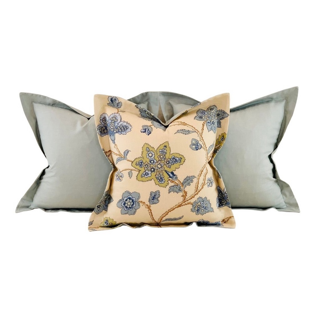 3 Pc Fabricut French General Aqua Blue Green Babette Floral Vine Pillow Covers